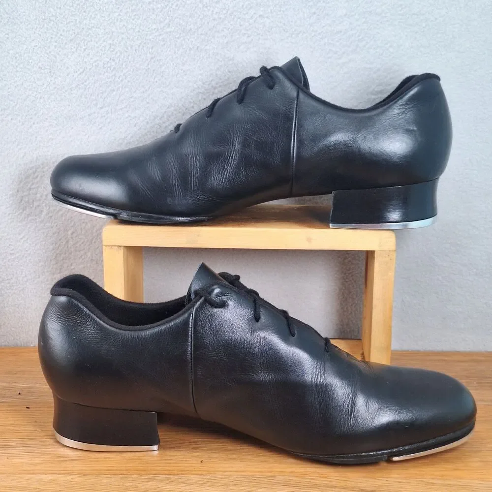 Bloch Shockwave Men's 10.5 Black Leather Lace-Up Tap Dance Shoes Performance